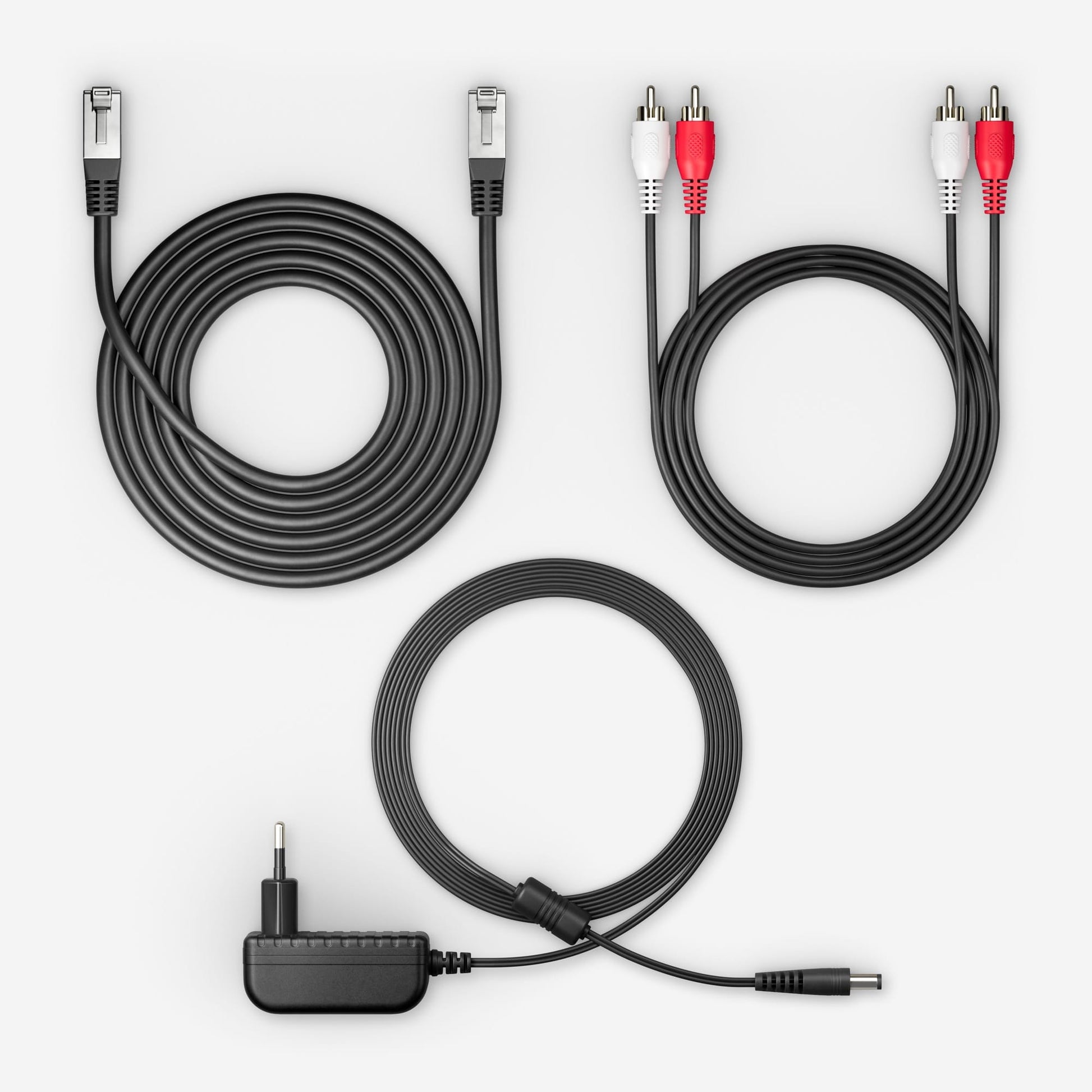 Ethernet, RCA and power cable